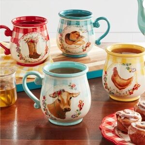 The Pioneer Woman Novelty Gingham 16 oz Multi-Color Stoneware Mugs, Set of 4